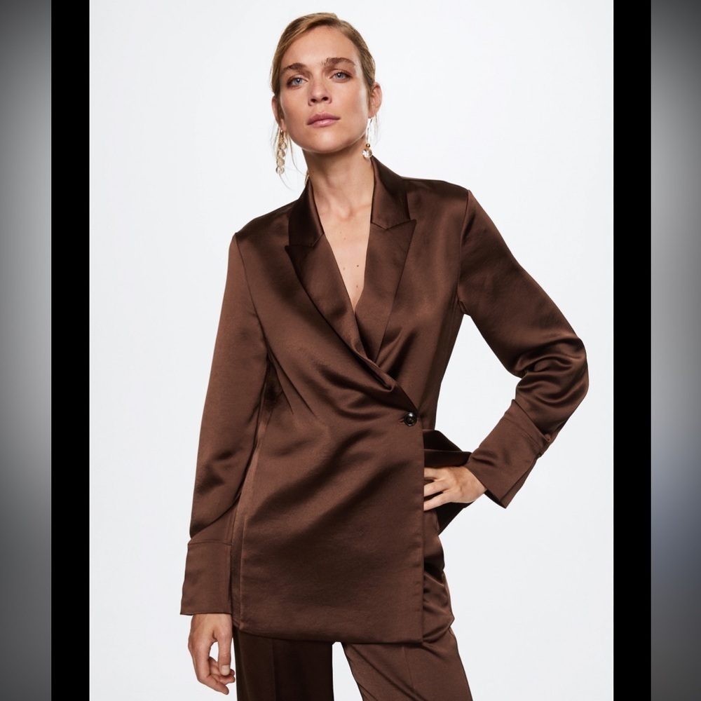 Mango NWT Satin double-breasted jacket Brown Small